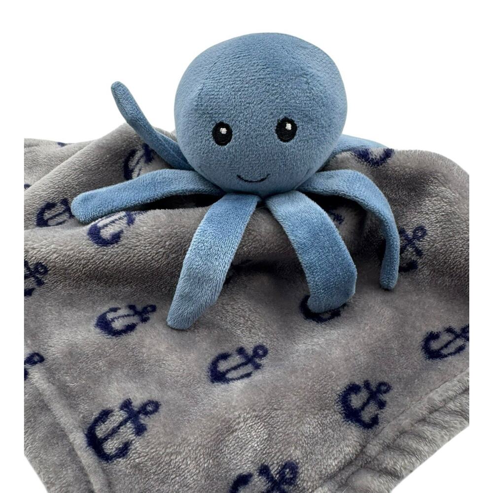 HB Hudson Baby Octopus Lovey Plush Security Blanket Anchors Gray Blue Nautical